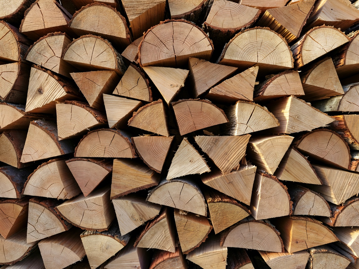 A close view of natural wood grain and stacked firewood